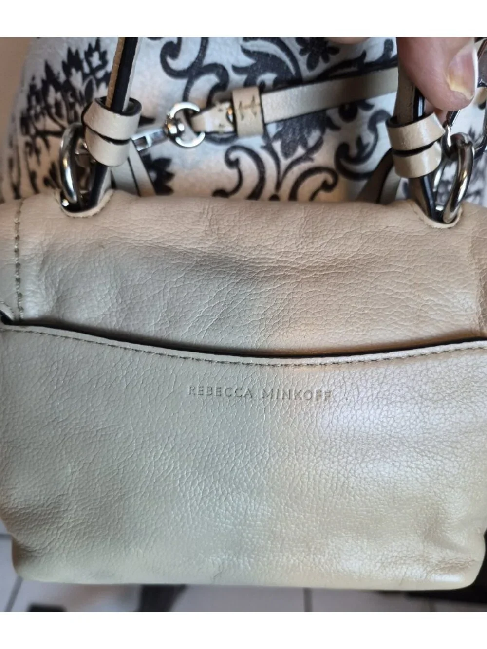 Rebecca Minkoff Crossbody Bag Cream Leather Fringe Adjustable Strap Handle